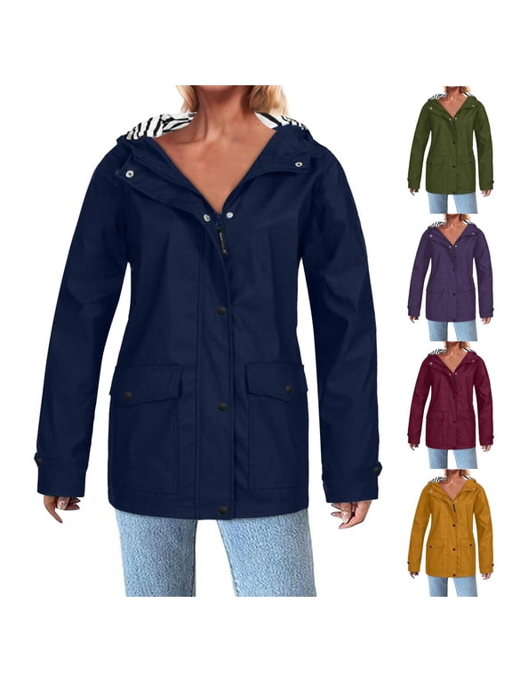 Lightweight Rain Jacket Women Full Zip Windbreaker Travel Jacket Waterproof Outdoor Active Rain Coats Plus Size Hiking Coats