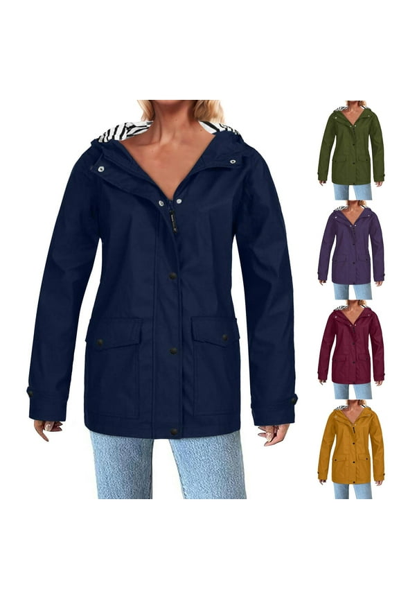 Lightweight Rain Jacket Women Full Zip Windbreaker Travel Jacket Waterproof Outdoor Active Rain Coats Plus Size Hiking Coats