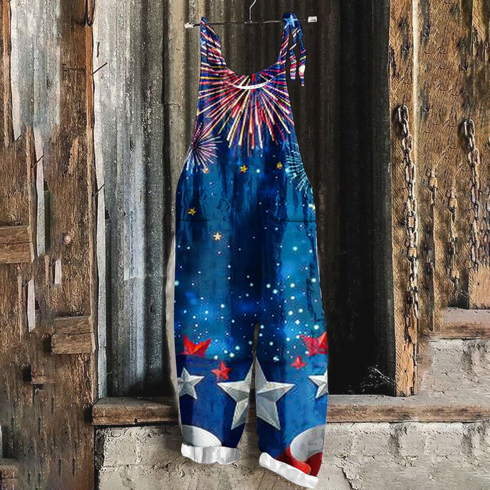 Wiyuqeen Linen Overalls for Women Patriotic Red White Blue