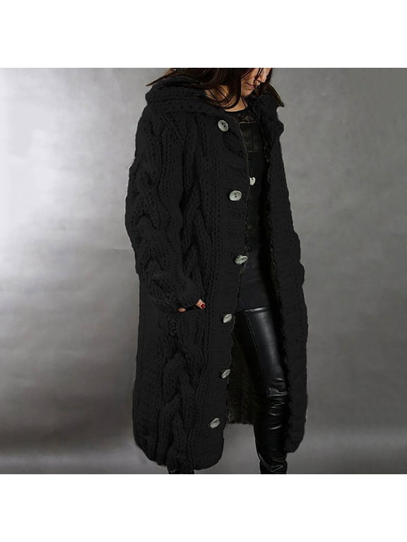 Long Cardigan Sweaters for Women Coats Chunky Cable Knit Casual Open Front Sweater Long Sleeve Knit Coats with Pockets