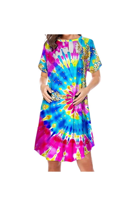 Maternity Nursing Dress Nightgown Labor and Delivery Gown Short Sleeve Pregnancy Sleepwear Dresses Tie Dye Nightdress