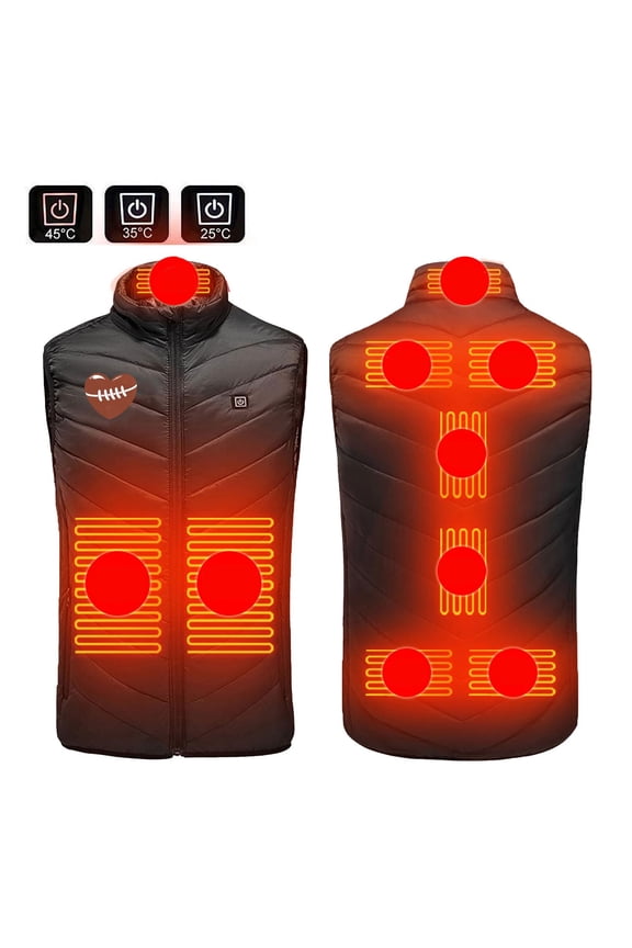 Men Women Heated Vest High Neck Heating Jacket with Pockets Lightweight Sleeveless Coats Full Zip 3 Heating Levels 9 Heating Zones Outerwear
