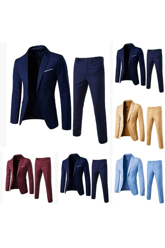 Men’s Slim Fit Suit One Button 2-Piece Big and Tall Blazer Dress Jacket and Pant Solid Blazer Suits Business Wedding Party