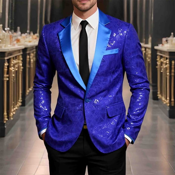 Wiyuqeen Men's Tuxedo Jacket Slim Fit Shawl Lapel Blazer One Button Suit Jackets Big and Tall Sparkly Blazer for Party Prom Wedding Dinner