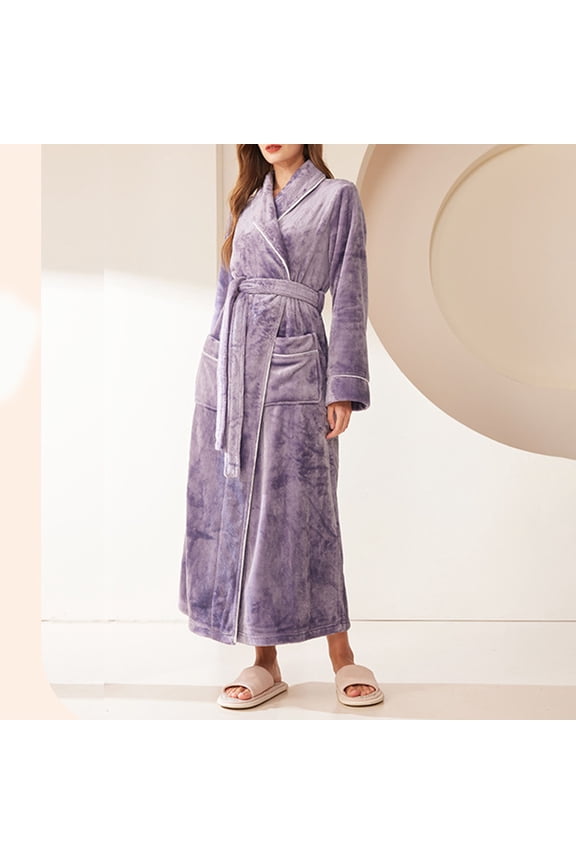 Mens Womens Fleece Robe Terry Cloth Plush Soft Warm Long Bathrobe Unisex Flannel Shawl Collar Pajamas Couple Fashion Long Sleeve Sleepwear