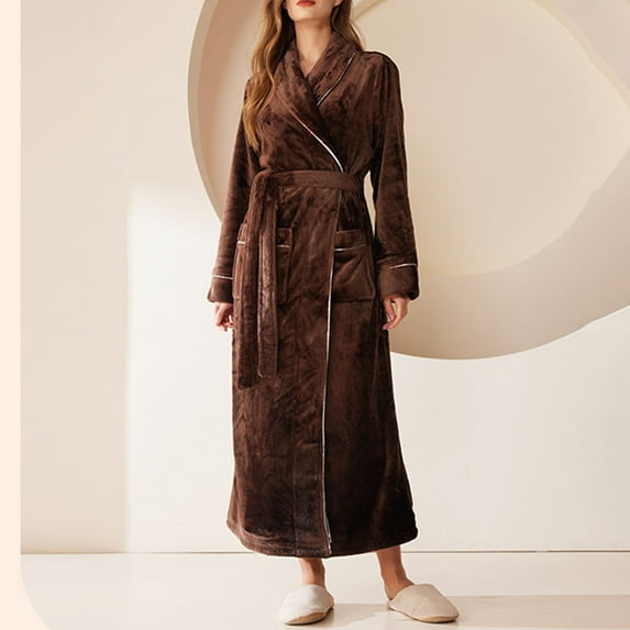 Wiyuqeen Mens Womens Fleece Robe Terry Cloth Plush Soft Warm Long Bathrobe Unisex Flannel Shawl Collar Pajamas Couple Fashion Long Sleeve Sleepwear