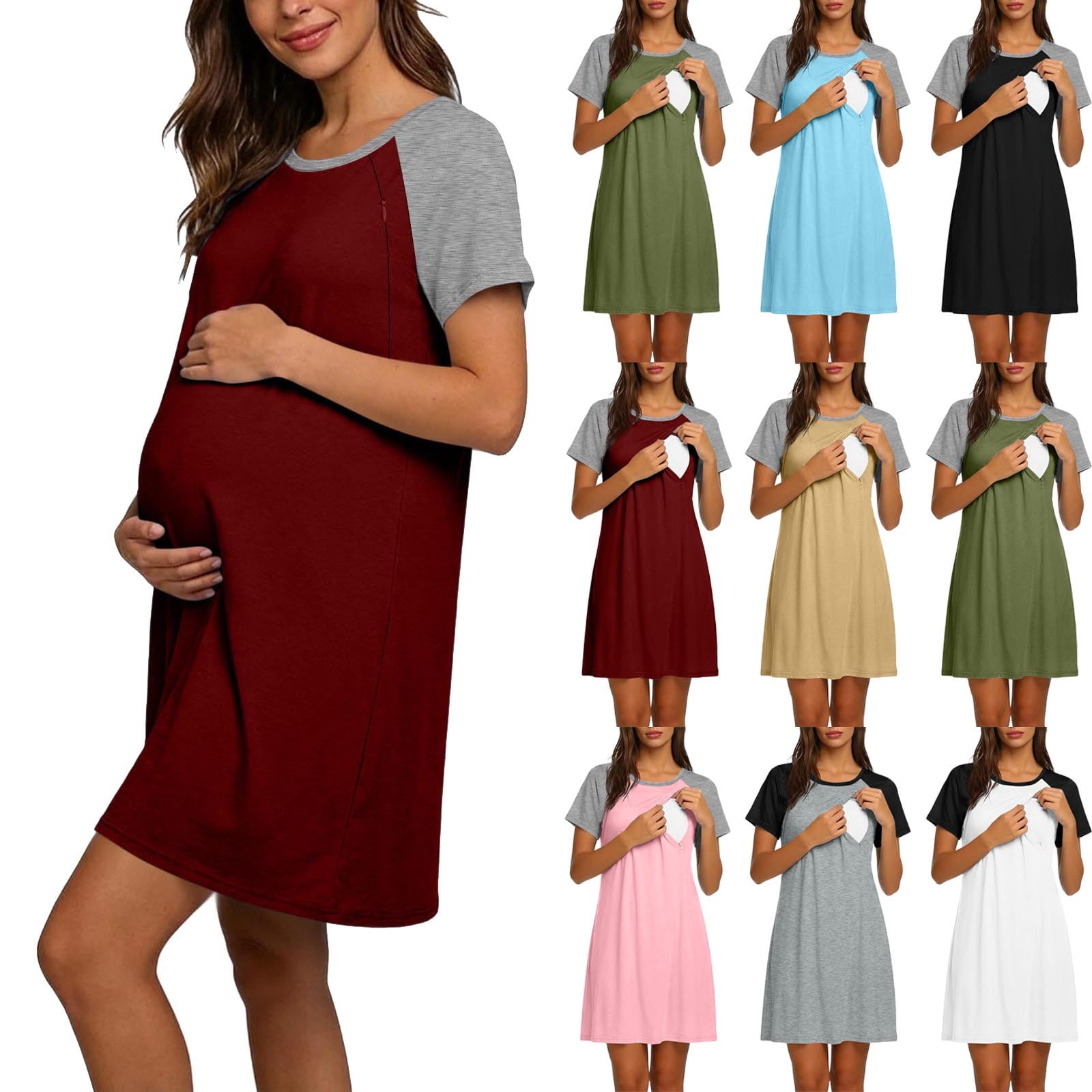 breastfeeding summer dresses Belted Nursing Midi with Pockets- Beige Floral and designed to keep you cool and comfortable all night long Maternity Breastfeeding Print Summer Dress,