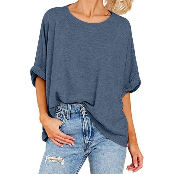 Wiyuqeen Oversized Crew Neck T Shirt for Women Loose Fit Trendy Short Sleeve Tunic Tops Casual Fashion Solid Color Summer Basic Tees Shirts for Woman Dressy Comfy