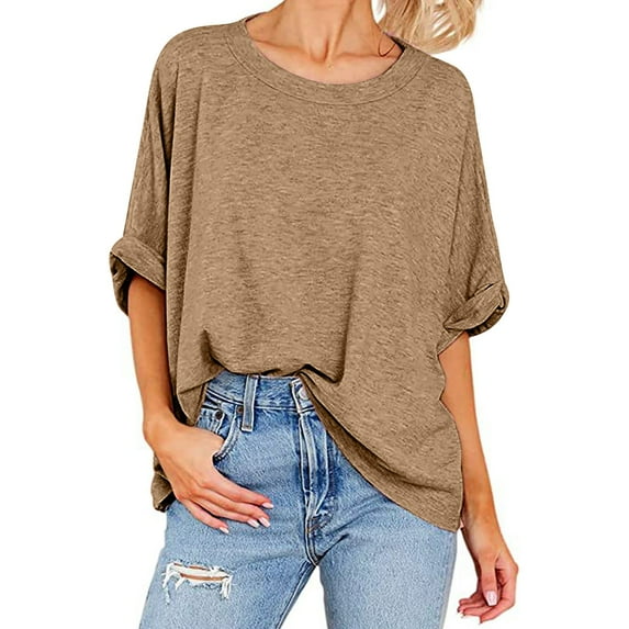 Wiyuqeen Oversized Crew Neck T Shirt for Women Loose Fit Trendy Short Sleeve Tunic Tops Casual Fashion Solid Color 2024 Summer Basic Tees Shirts for Woman Dressy Comfy