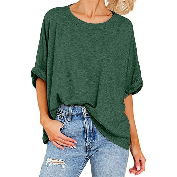 Wiyuqeen Oversized Crew Neck T Shirt for Women Loose Fit Trendy Short Sleeve Tunic Tops Casual Fashion Solid Color Summer Basic Tees Shirts for Woman Dressy Comfy