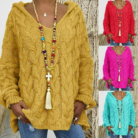 Wiyuqeen Oversized Hooded Sweaters Women Chunky Cable Knit Sweaters Long Sleeve Drop Shoudler Pullover Solid Loose Fit Sweaters