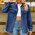 thumbnail image 1 of Wiyuqeen Oversized Jean Jacket for Women Fraye Hem Casual Lapel Long Sleeve Denim Jackets Comfy Lightweight Button Down Jean Coats Loose Outerwear, 1 of 5
