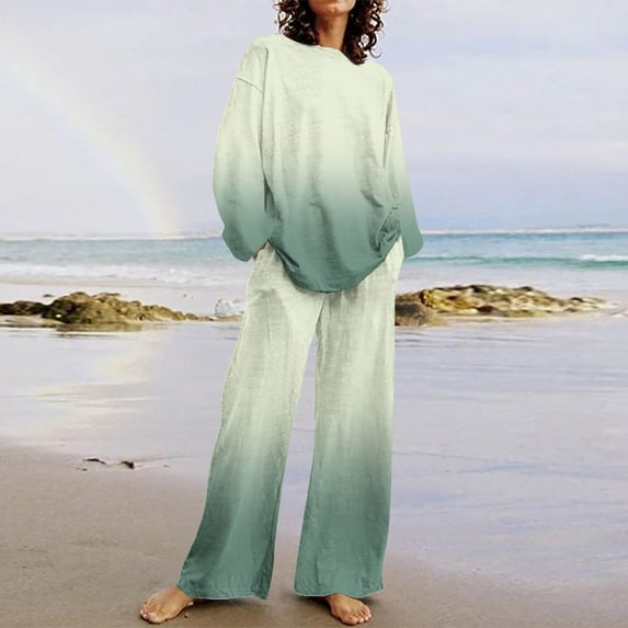 Wiyuqeen Oversized Sweatsuit Sets Women Drop Shoulder Long Sleeve Pullover & Wide Leg Pants Sets Pocket Soft Trendy Gradient Color Tracksuits Loose Fit Loungewear Sets