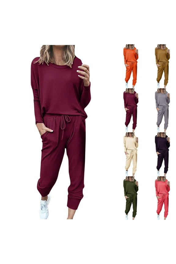 Oversized Tracksuits with Pockets for Women Casual Long Sleeve Pullover Tops and Drawstring Long Pants Sweatsuits Sets 2024 Trendy 2 Piece Travel Outfits Sets