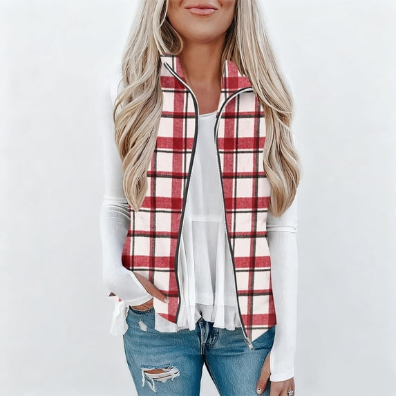 Wiyuqeen Palid Vests for Women Lightweight Stand Collar Sherpa Fuzzy Fleece Vest Zip Up Sleeveless Jackets Vest with Pockets