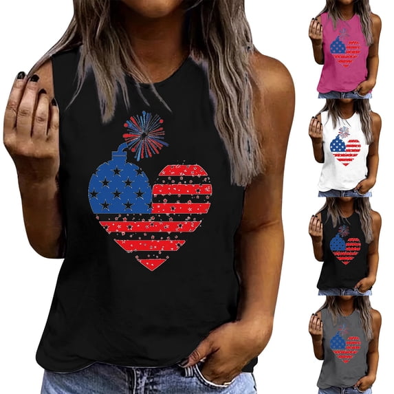 Wiyuqeen Patriotic Tank Tops for Women Sleeveless Crew Neck Love USA Falg Tshirts Casual Loose American Flag Tees Make in USA
