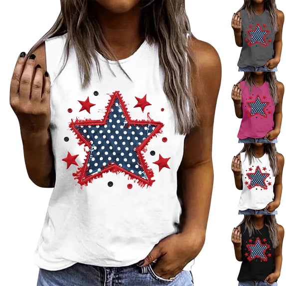 Wiyuqeen Patriotic Tank Tops for Women USA Flag Sleeveless Shirts Crew Neck Star Striped T-Shirts Funny 4th of July Tshirts