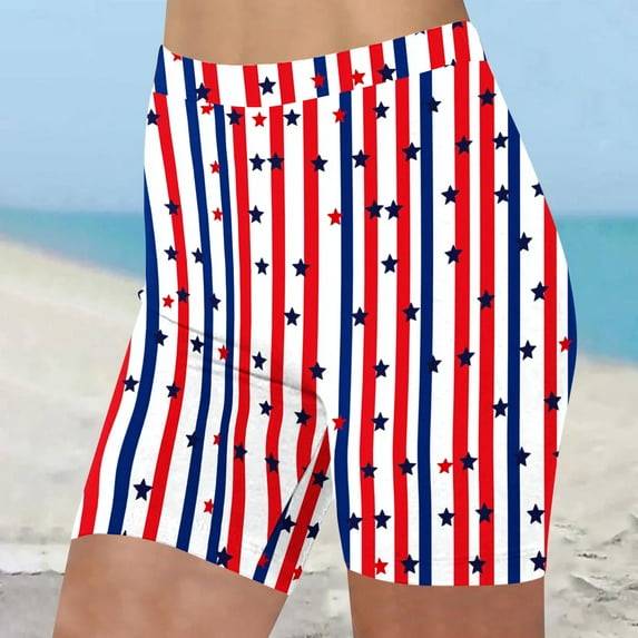 Wiyuqeen Patriotic Workout Shorts for Women High Waist Gym Biker Shorts 4th of July Yoga Shorts Stars Striped Graphic Stretchy Shorts