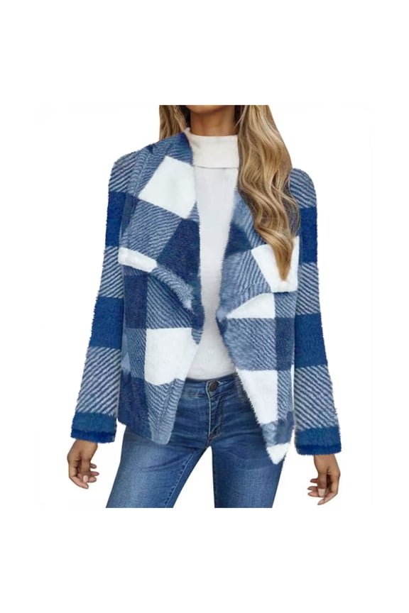 Plaid Big Shawl Collar Cardigan for Women Dressy Casual Open Front Coats Ladies Flannel Long Sleeve Plaid Outerwear