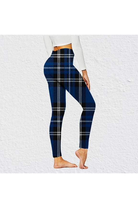 Plaid Print Leggigns Casual Tummy Control High Waist Yoga Pants Skinny Sport Workout Pants Petite Plus Legging