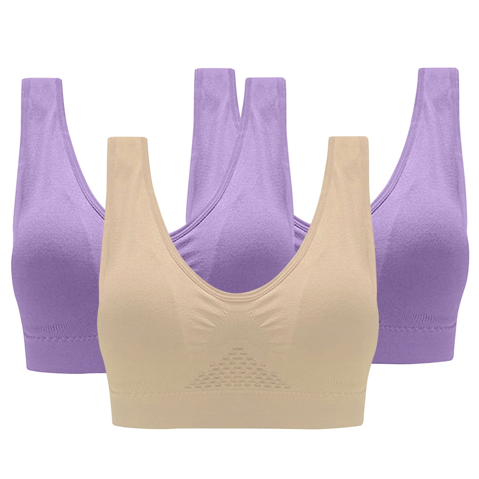 Wiyuqeen Plain Medium Support Sport Bras 3 Pack Push-up Wireless Bras ...