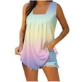 thumbnail image 1 of Wiyuqeen Pleated Square Neck Tank Tops for Women Trendy Gradient Vestes Summer Casual Sleeveless Tshirts Baggy Flowy Blouses, 1 of 4