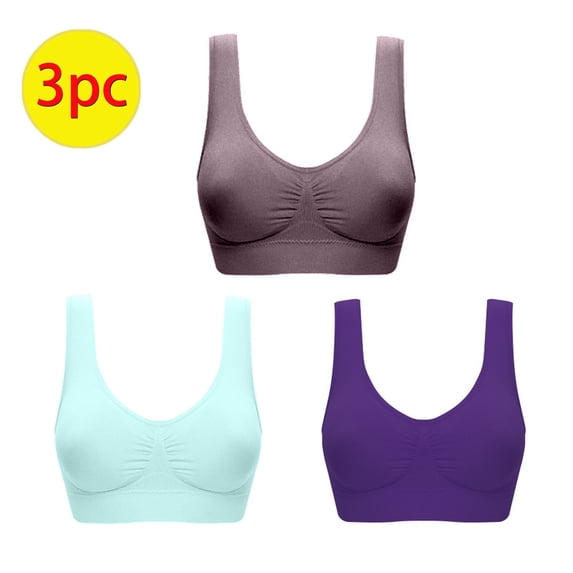 Wiyuqeen Plus Size Seamless Yoga Bras for Women 3 Pack Casual Solid Wire Free Bralette Bras Comfy High Support Push Up Bras Ladies Breathable Tshirt Bra Everyday Bras