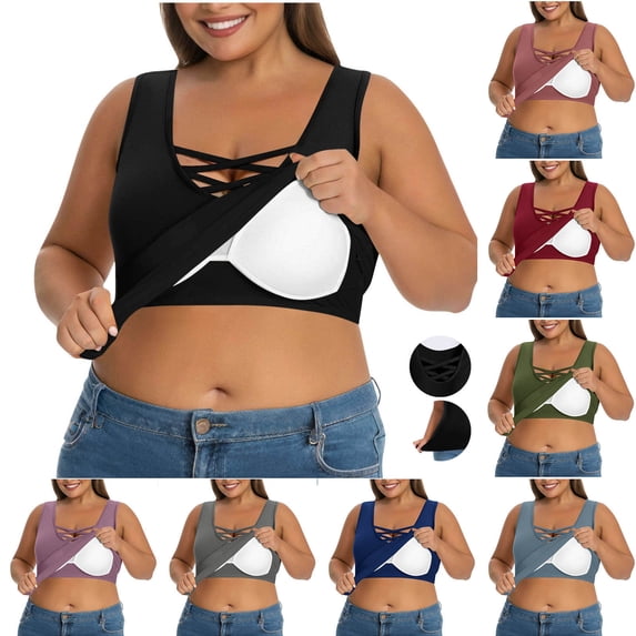 Wiyuqeen Plus Size Tank Top for Women with Shelf Bra Cross Neck Hollow Out Camisole Summer Basic Solid Cotton Udershirts for Yoga Gym Gray L