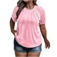 thumbnail image 1 of Wiyuqeen Plus Size Tops for Women Trendy Lace Patchwork Crochet Short Sleeve Blouses Casual Pleated Solid Crew Neck Tunics Tshirts Summer Basic Shirts, 1 of 6