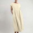 thumbnail image 1 of Wiyuqeen Plus Sized Cotton Linen Dresses Women Cap Sleeve Crew Neck Midi Dresses Summer Beach Dresses Solid Color Casual Loose Dresses with Pockets, 1 of 6
