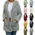 thumbnail image 1 of Wiyuqeen Plush Fleece Sherpa Jacket Women Winter Coats Button-Up Hoodie Long Sleeve Winter Jacket Solid Fuzzy Ourwear with Pockets, 1 of 10