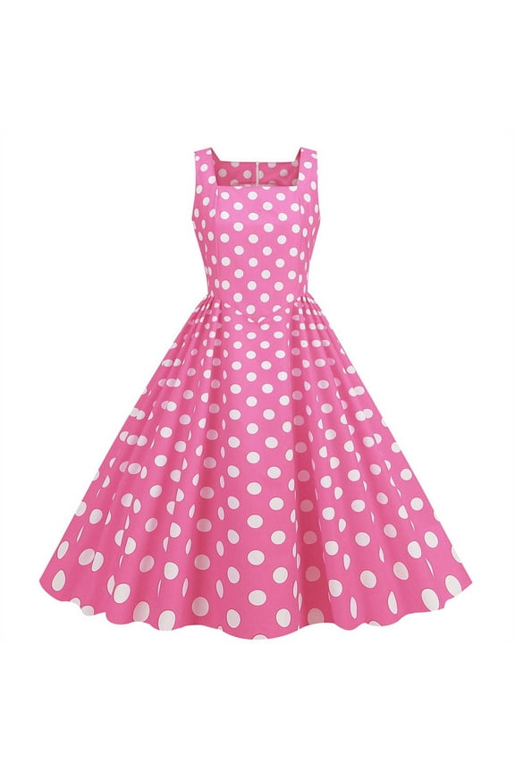 Polka Dot Dresses for Women 1950s Vintage Sleeveless Square Neck A-line Dresses Cocktail Tea Party Prom Dresses