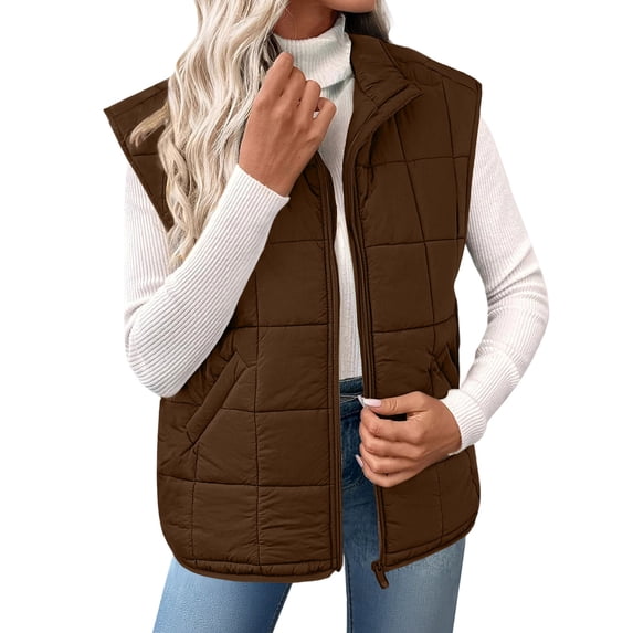 Wiyuqeen Puffer Vest Women with Pocket Fall Winter Sleeveless Jackets Lightweight Warm Stand Collar Quilted Zip Up Coat Outerwear