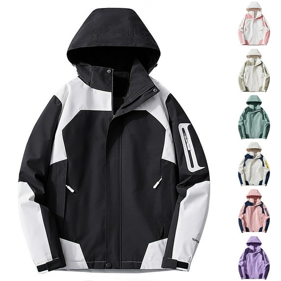 Wiyuqeen Rain Jacket Womens Waterproof with Hood Plus Size Windbreaker Travel Jacket Full Zip Long Sleeve Color Block Raincoats with Pocket