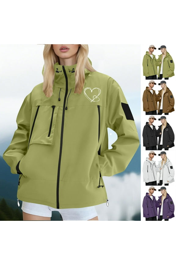 Rain Jacket for Women Loose Fit Waterproof Lightweight Rain Coat Hiking Windbreaker Jacket with Hood Trench Coat with Zipper Pocket