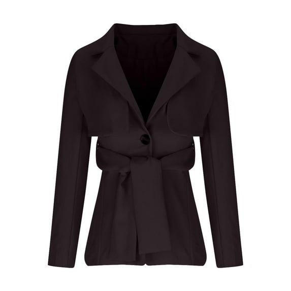 Wiyuqeen Single Button Blazer for Women Work Office Lapel Long Sleeve Belted Jackets Suits Elegant Plain Lapel Collar Blazers