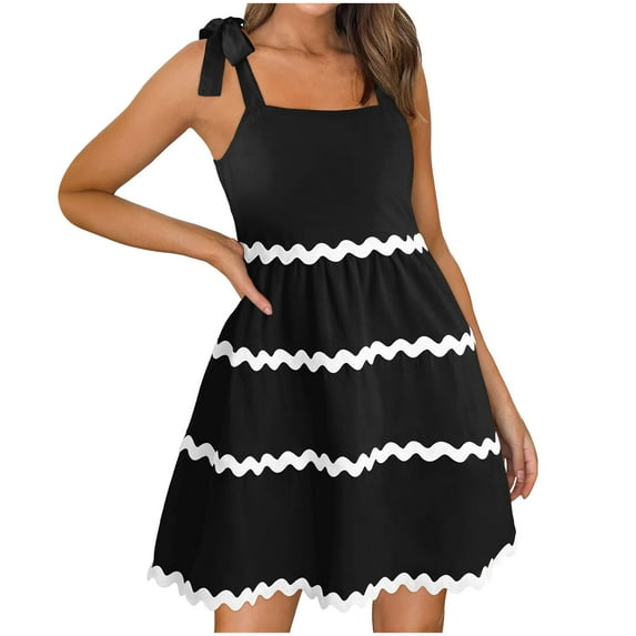 Wiyuqeen Spaghetti Tie Strap Tank Dresses Women Dressy Casual RIC Rac Trim Midi Sundresses Ladies Summer Loose Sleeveless Square Neck Beach Dresses