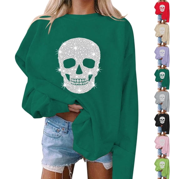Wiyuqeen Spooky Season Womens Sweatshirts Halloween Fall Sweat Shirts Long Sleeve Crew Neck Thin Fleece Graphic Pullover Holiday Party Outfits S-XXL