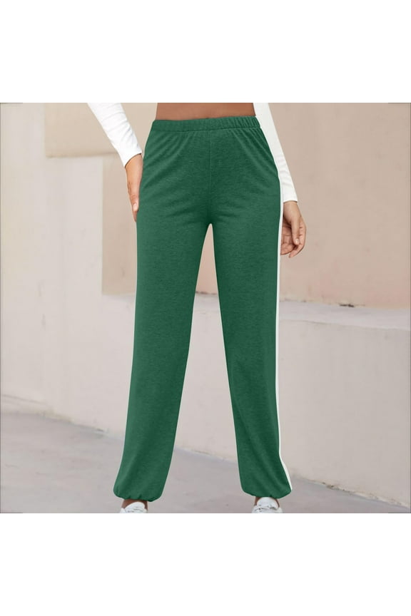Straight Wide Leg Track Pants for Women Soft Trendy Elastic Waist Sweat Pants Casual Side White Trime Lounge Pants