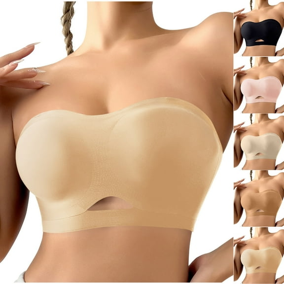 Wiyuqeen Strapless Bra for Women Wireless Padded Bandeau Bra Seamless Non-Slip Silicone Tube Top Push Up Bralette Bras