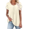 thumbnail image 1 of Wiyuqeen Summer Lace Patchwork Petal Short Sleeve Blouses Womens Trendy Cute Tie Knot Front Tunics Casual Pleated Crew Neck Going Out T-shirts Tops, 1 of 7