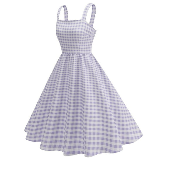 Wiyuqeen Tea Party Dresses for Woman 1950s Vintage Cocktail Party Dress Square Neck Spaghetti Strap Plaid Dress Retro Swing Prom Gowms