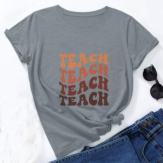 Wiyuqeen Teacher Shirts for Women Trendy Pretty Letter Printed Inspirational Tops Soft Short Sleeve Crew Neck Tees Fitted Casual Tshirts for Teacher