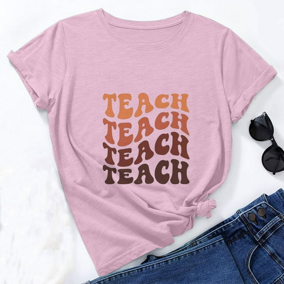 Wiyuqeen Teacher Shirts for Women Trendy Pretty Letter Printed Inspirational Tops Soft Short Sleeve Crew Neck Tees Fitted Casual Tshirts for Teacher