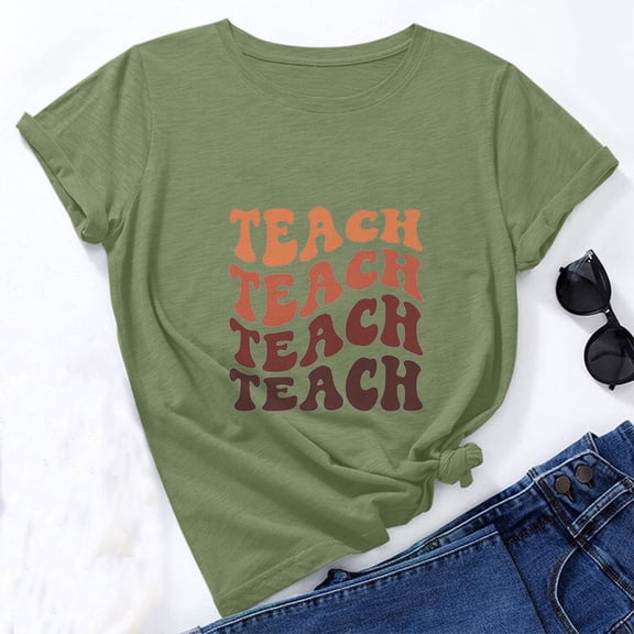 Wiyuqeen Teacher Shirts for Women Trendy Pretty Letter Printed Inspirational Tops Soft Short Sleeve Crew Neck Tees Fitted Casual Tshirts for Teacher