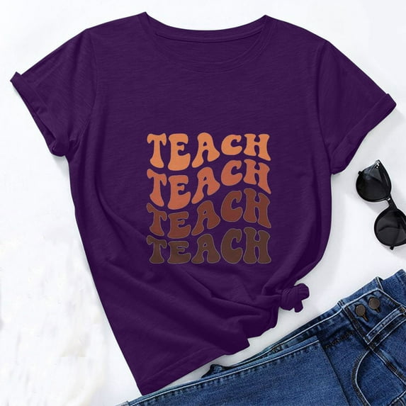 Wiyuqeen Teacher Shirts for Women Trendy Pretty Letter Printed Inspirational Tops Soft Short Sleeve Crew Neck Tees Fitted Casual Tshirts for Teacher