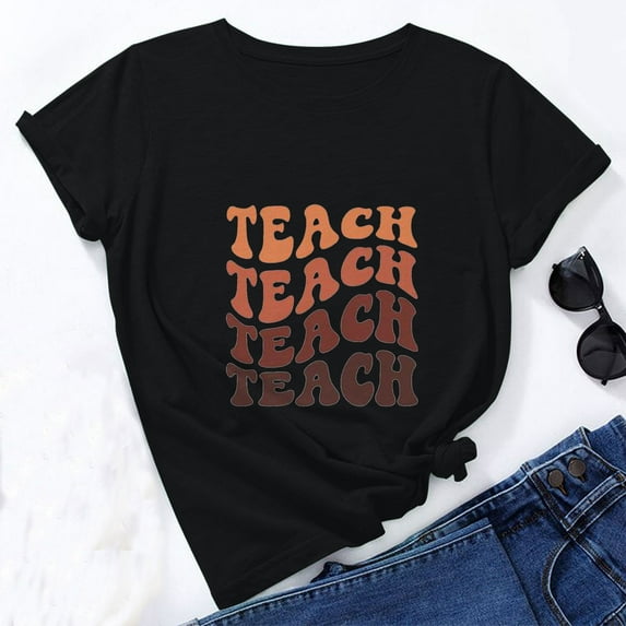 Wiyuqeen Teacher Shirts for Women Trendy Pretty Letter Printed Inspirational Tops Soft Short Sleeve Crew Neck Tees Fitted Casual Tshirts for Teacher