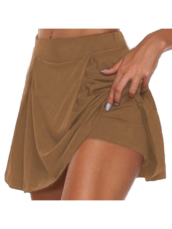 Tennis Skirts Shorts for Women Flowy Pleated Solid Athletic Skorts Lightweight Golf Skirts with Shorts Elastic High Waist Workout Bottoms