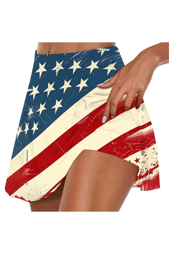 Tennis Skirts for Women Patriotic Athletic Skorts High Waist USA Flag Mini Skirts Lightweight Golf Skirts with Shorts