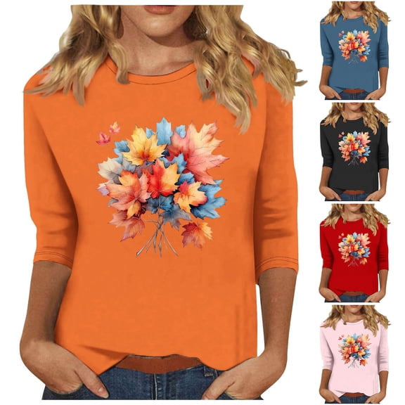 Wiyuqeen Thankful Grateful Blessed Shirt Women Plus Size 3/4 Sleeve Thanksgiving Shirts Crew Neck Graphic Tees Gifts for Woman